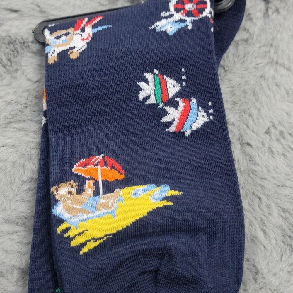 Polo Ralph Lauren Socks Mens 10-13 Navy Beach Vacation Bear Fish Crew Mid Calf - Picture 3 of 5
